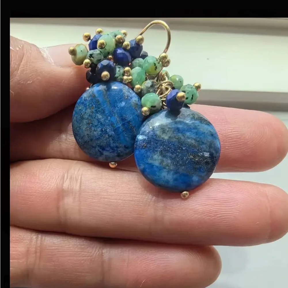 Elegant Blue and Green Beaded Earrings - Picture 9 of 12